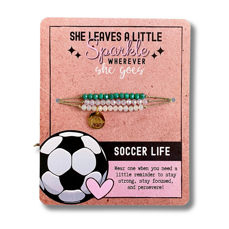 Soccer Life Charm Bracelet set with 14K Gold plated 'Soccer Ball' charm.