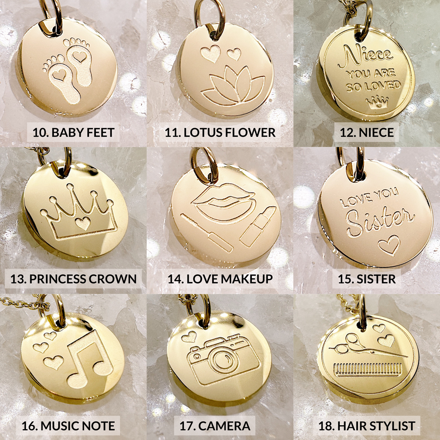 Some disc charm options in gold.