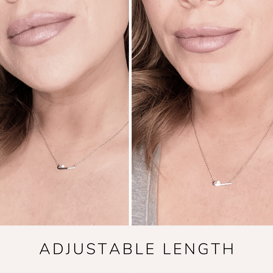 Model wearing Dainty, adjustable length .925 Sterling Silver Field Hockey Necklace with premium cubic zirconias in a pavé setting.
