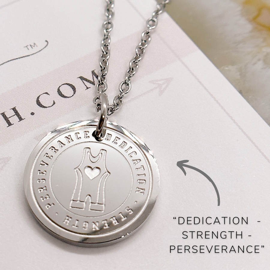 Wrestling silver disc charm necklace - dedication - strength - perseverance.