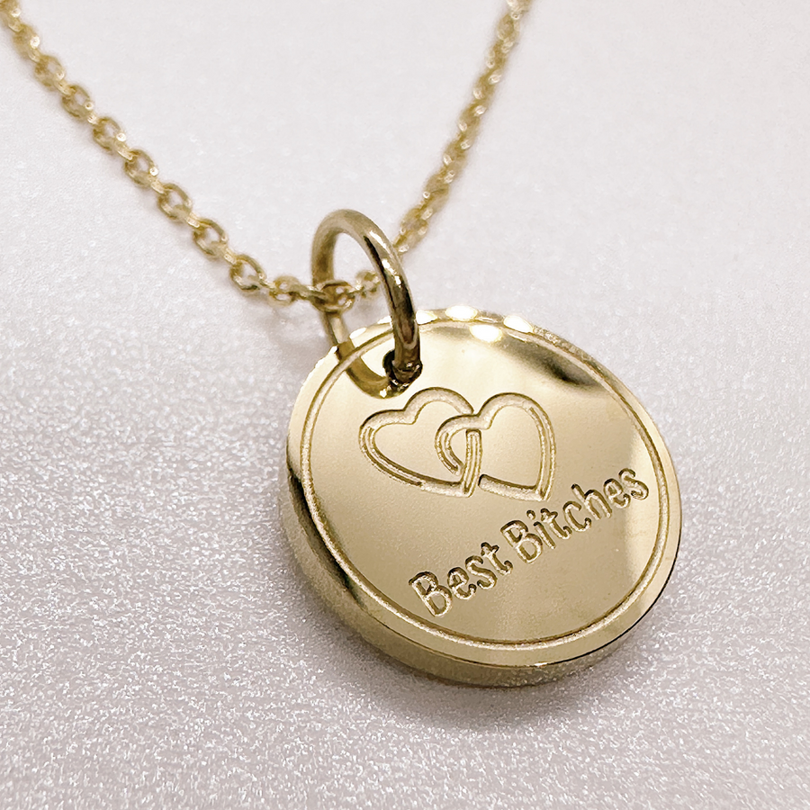 Best Friends disc charm Necklace in gold.