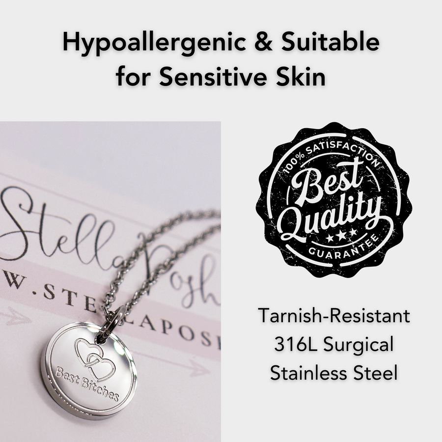 Hypoallergenic silver best friends disc charm necklace, suitable for sensitive skin.