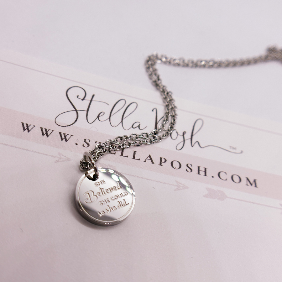 Silver she believed she could so she did disc charm necklace.