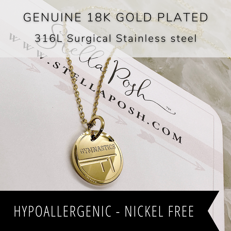 18K gold plated gymnastics charm necklace.