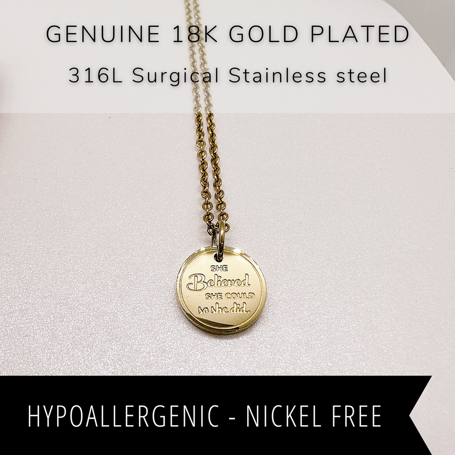 18K gold plated she believed so she did disc charm necklace.