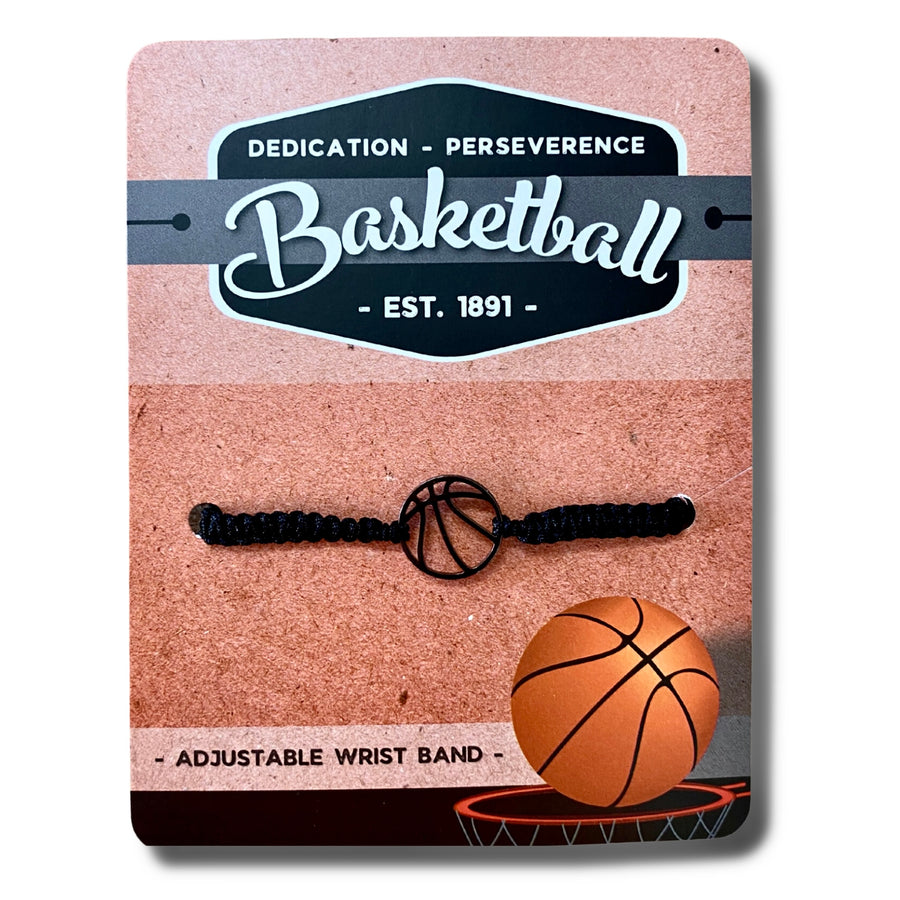 Unisex Basketball adjustable wristband, mounted and ready for gift giving.