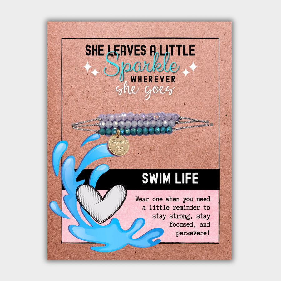 Swim Life Charm Bracelet Set with 14K Gold plated 'Swim' charm, the Perfect little something.