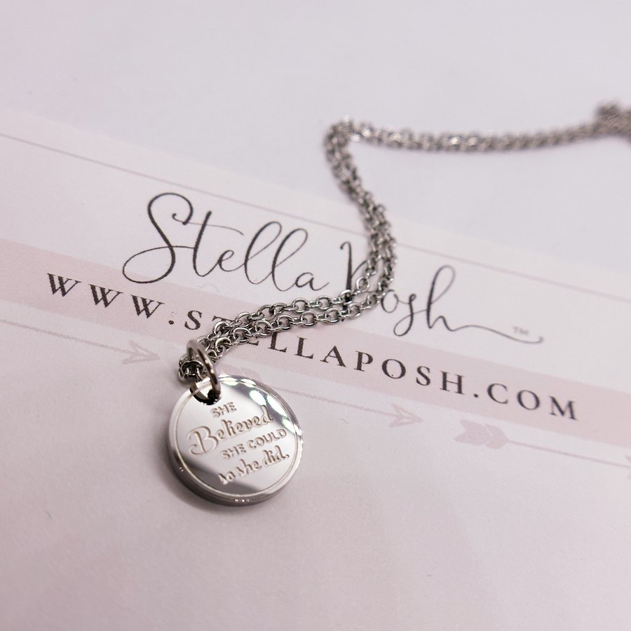 Silver she believed variation for graduation disc charm necklace.