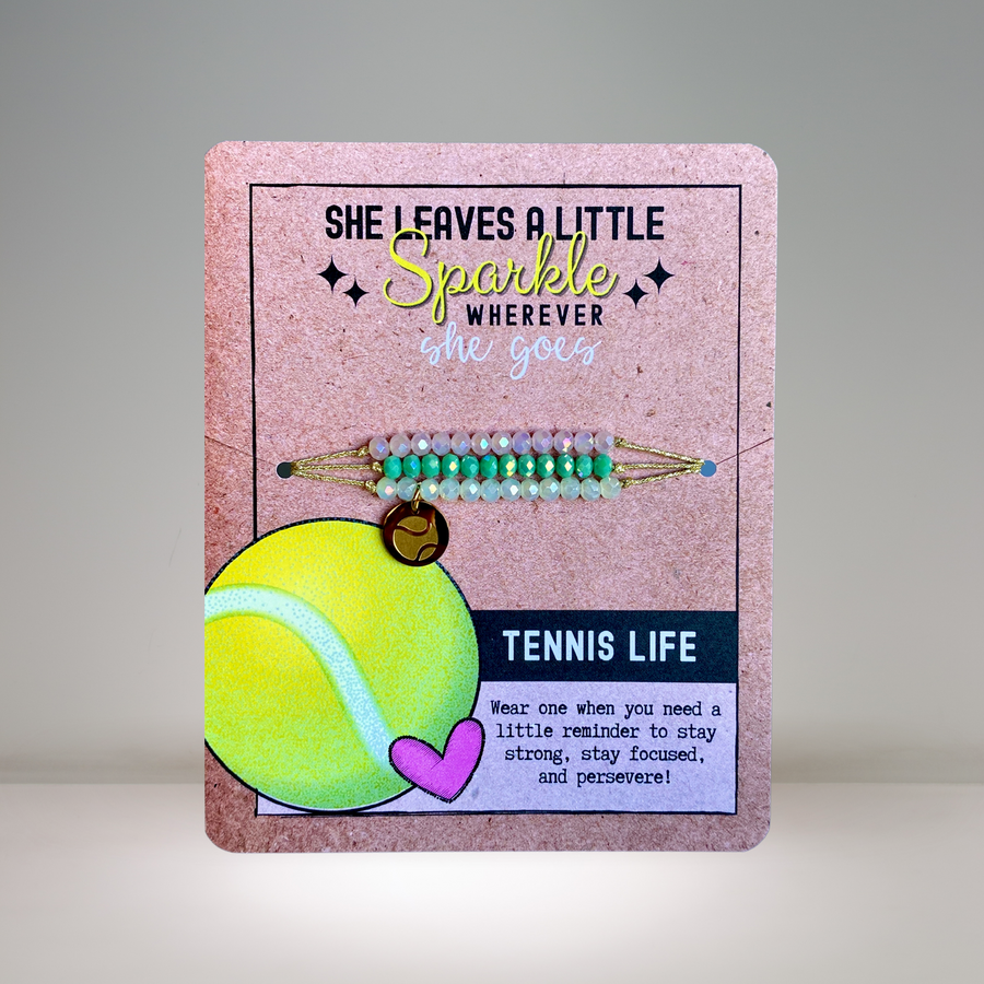 Tennis Life Charm Bracelet Set with 14K Gold plated 'Tennis Ball' charm.