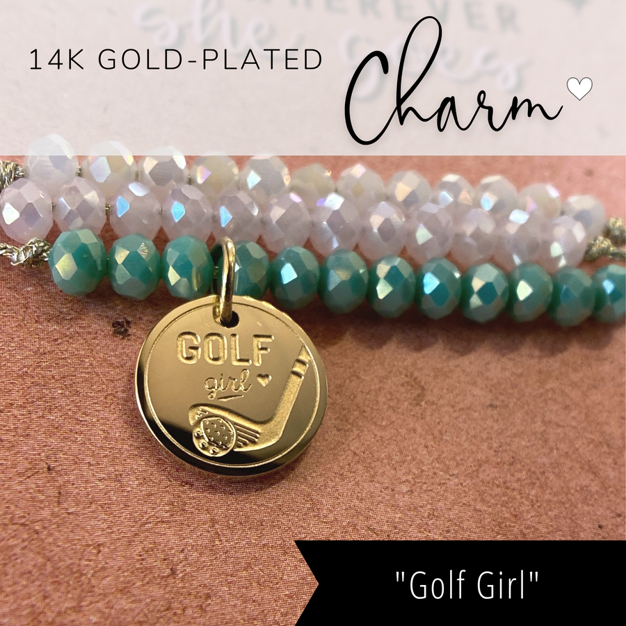  Golf Life Charm Bracelet Set with 14K Gold plated 'Golf girl' charm.