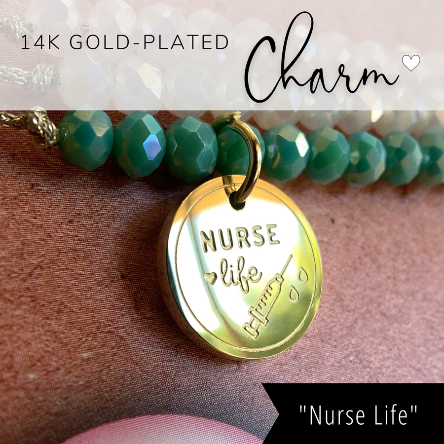 Amazing Nurse Charm Bracelet set with 14K Gold plated 'Nurse Life' charm.