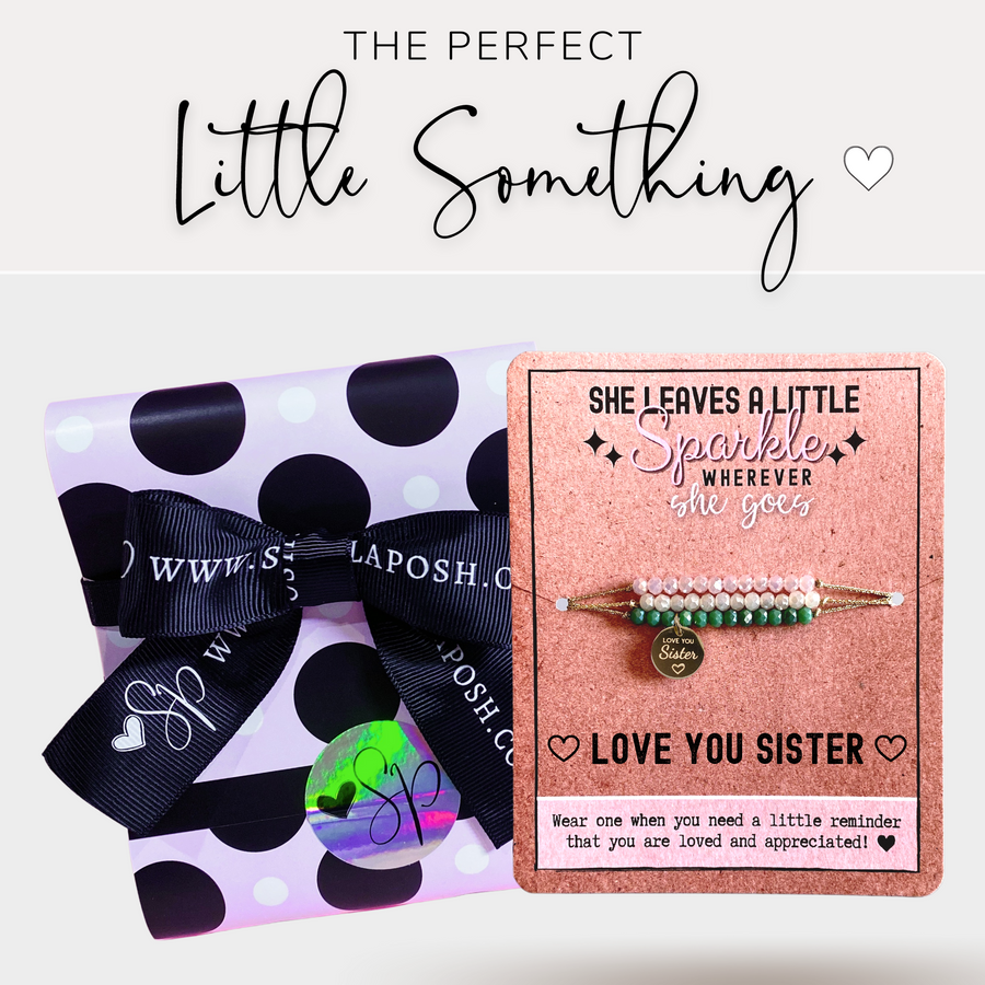Love You Sister Bracelet set with gift ready packaging; the PERFECT little something.