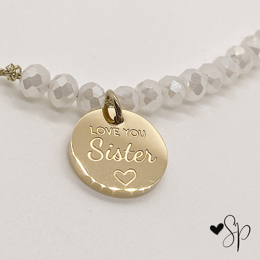 Love You Sister Charm Bracelet  with 14K Gold plated 'Love You Sister' charm.
