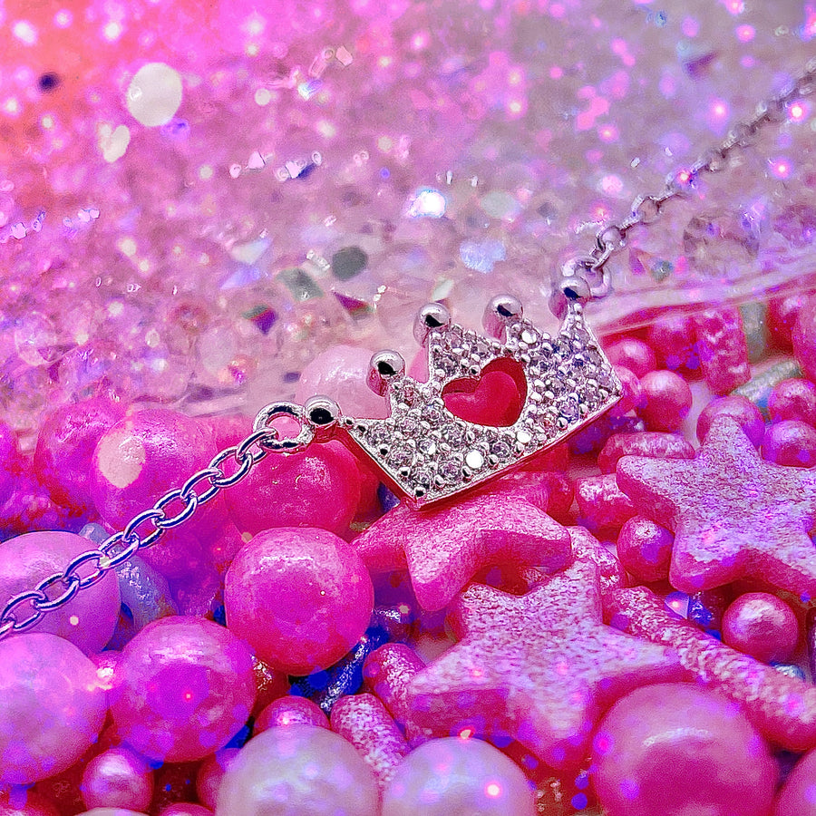 .925 silver Tiny Princess Crown Necklace with premium cubic zirconias.