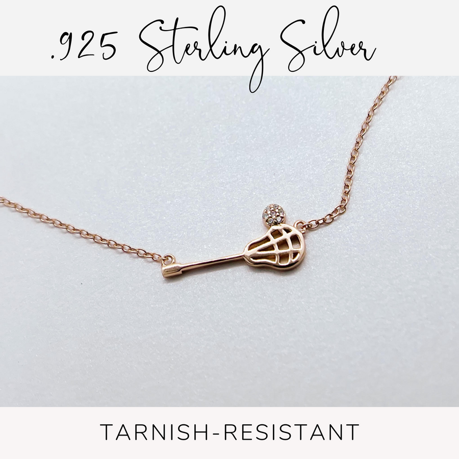 .925 tarnish-resistant silver Tiny Lacrosse Necklace with premium cubic zirconias.