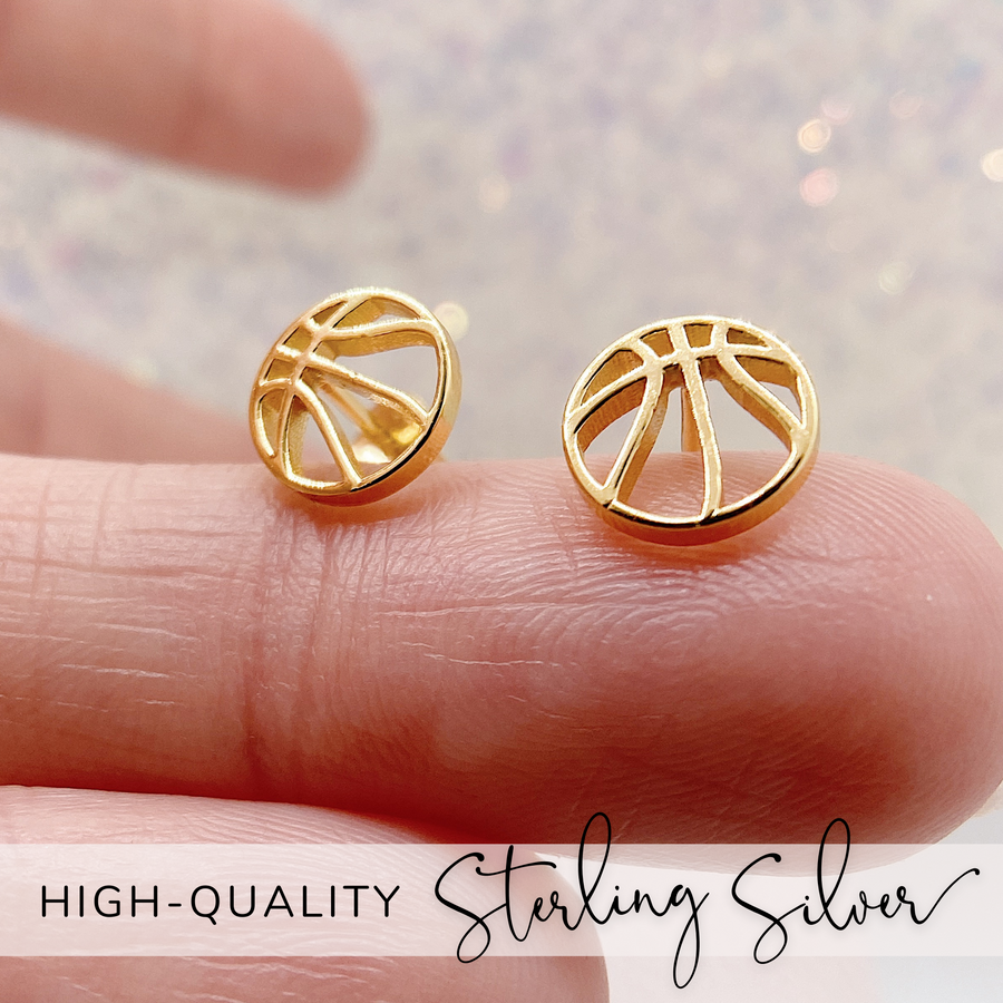 High quality .925 Sterling Silver Basketball Earrings in gold.