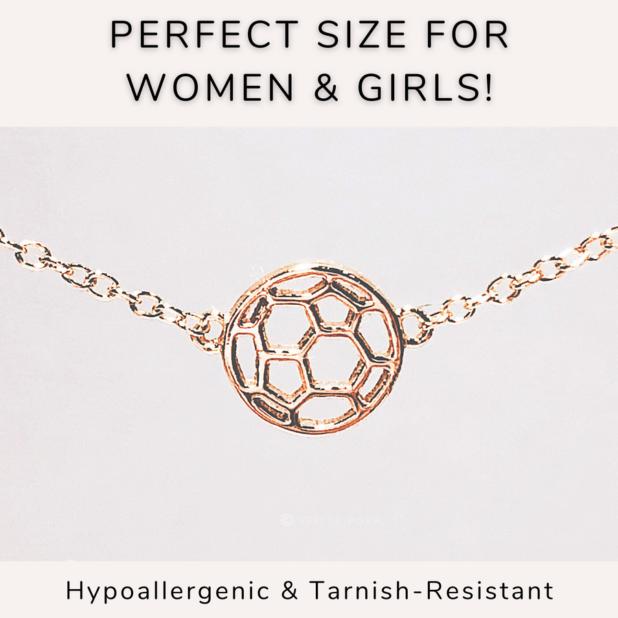 Adjustable, perfect size for women and girls, .925 silver Soccer Necklace in Rose Gold.