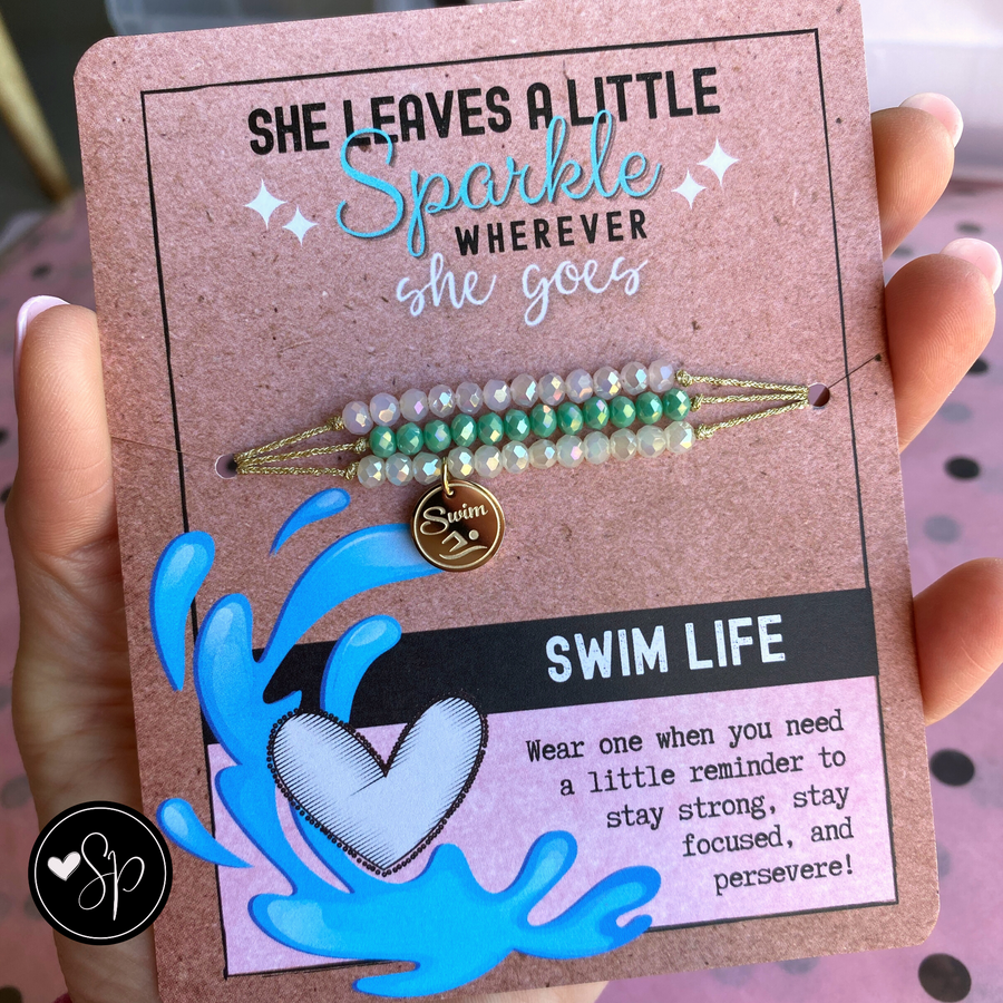 Swim Life Charm Bracelet set with 14K Gold plated 'Swim' charm.